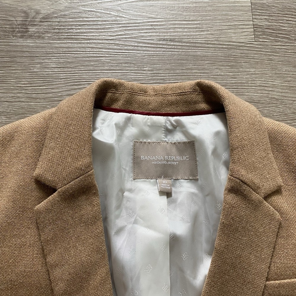 Banana Republic Hacking Jacket Womens 10 Camel Wool Blend Blazer Academia Preppy - Picture 4 of 13